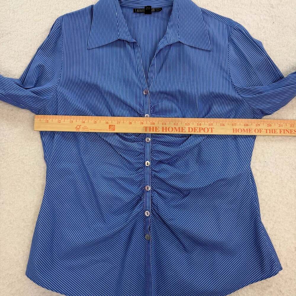 Lafayette 148 Blue Ruched Button Down Top Cotton Y2K Office Siren Quiet Luxury - Picture 3 of 7